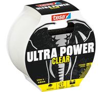 tesa Ultra Power Clear Cinta de reparación - Transparente - 10 m x 48 mm | Cinta adhesiva transparente para reparaciones invisibles - Resistente a la intemperie y rasgable a mano