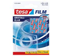 tesafilm Crystal Clear Cinta adhesiva - 2 rollos con dispensador | 2 rollos de cinta transparente de 10 m x 15 mm - Gran adherencia - Sin disolventes - Con dispensador