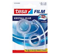 tesafilm Crystal Clear Cinta adhesiva - Con dispensador manual | 1 rollo de cinta transparente de 10 m x 15 mm - Gran adherencia - Sin disolventes - Con dispensador
