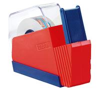 tesafilm Dispensador manual rojo/azul - 1 rollo Crystal Clear | Dispensador manual con soporte adhesivo - Manejo con una mano - Incluye 1 rollo de 33 m x 15 mm