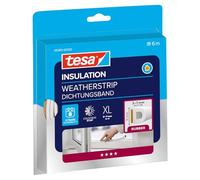 tesamoll Perfil D, Burlete de Caucho Autoadhesivo para Aislar Ventanas y Puertas y Sellar Huecos, Blanco, 6 m x 9 mm x 3-7 mm