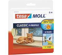 tesamoll Perfil P, Burlete de Caucho Autoadhesivo para Aislar Ventanas y Puertas y Sellar Huecos, Blanco, 6 m x 9 mm x 5.5 mm