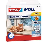 tesamoll Silicona PREMIUM FLEXIBLE, Tira de Silicona Adhesiva para Sellar Brechas de Ventanas y Puertas, Blanco, 6 m x 8 mm x 7 mm