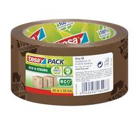 tesapack Eco & Strong ecoLogo - Cinta de Embalaje Amigable con el Medio Ambiente de PP 100% Reciclado, Resistente a los Rayos UV y al Paso del Tiempo - marrón impreso - 66 m x 50 mm