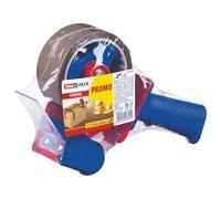 tesapack Strong Dispensador de cinta - Incluye 1 cinta de PVC | Dispensador con 1 rollo de cinta marrón de 66 m x 50 mm - Para paquetes pesados