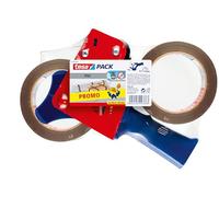 tesapack Ultra Fuerte y Dispensador Manual con 2 Cintas Adhesivas de PVC Extra Resistentes al Desgarro - Marrón - 66 m x 50 mm