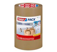 tesapack Ultra Strong Cinta de embalaje - Marrón - 3 x 66 m x 50 mm | Cinta de embalaje de PVC - Resistente al desgarro - Para agrupar y cerrar paquetes pesados - Desenrollado silencioso
