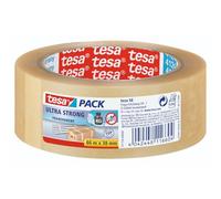 tesapack Ultra Strong Cinta de embalaje - Transparente - 66 m x 38 mm | Cinta de embalaje extrafuerte de PVC - Resistente al desgarro - Para paquetes pesados - Desenrollado silencioso