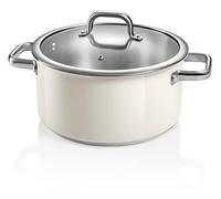 Tescoma - 780130 Delight - Cacerola de acero inoxidable, con tapa, olla graduada, superficie esmaltada, blanca, 5 litros, diámetro 24 cm