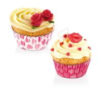 Tescoma - Pack 60 Moldes de Papel Ø 6 cm Delicia Corazones - Cápsulas para Cupcakes y Repostería - Resistentes al Calor - Desechables
