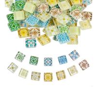 Teselas Para Mosaicos,Mosaico Contiene 12 Patrones de Impresión Diferentes,Mosaicos de Vidrio Cuadrados DIY para Marcos Fotos,Jarrones,Posavasos,Decoración Hogar,81 Piezas