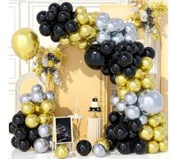 Teselife 126 Piezas Kit Arco Globos Plata Oro Negro, Kit Guirnalda Globos Fiesta Oro Plateado Metálico Cromado Negro Para Cumpleaños Baby Shower Boda Aniversario Carnaval Suministros Decoración