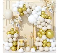 Teselife 136 Piezas Kit Arco Globos Oro Blanco, Kit Guirnalda Globos Fiesta Oro Metálico Blanco Arena Beige Para Cumpleaños Baby Shower Boda Aniversario Carnaval Suministros Decoración