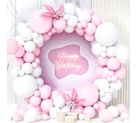 Teselife Arco Globos Rosa y Blanco, 119Piezas Kit Guirnalda Globo Rosa Blanco Pastel Macarrón Niña Mujer Princesa Revelacion Genero Baby Shower Bautismo Cumpleaños Boda Comprometimo Aniversario Deco
