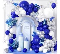 Teselife Globos Azul, 123 Piezas Kit Arco Látex Globos Azul Marino Blanco con MetáLico Plateado para Mujeres Niños Fiesta de Cumpleaños Baby Shower Boda Bautizo Graduación Aniversario Ducha Nupcial