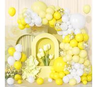 Teselife Globos Blanco Amarillo, 123 Piezas Kit Arco Globos Amarillos Pastel Papel Picado con MetáLico Oro para Mujeres Niños Fiesta de Cumpleaños Baby Shower Boda Bautizo Aniversario Picnic Girasol