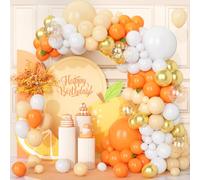 Teselife Globos de color naranja y blanco dorado, 123 piezas de albaricoque, kit arco guirnalda látex metálico dorado naranja confeti para niños