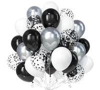 Teselife Globos Negro Blanco Plata, 30Piezas Negro Plata Metal Confeti Globo Latex Helio Mujer Niña Niño Hombres Cumpleaño Compromiso Aniversario Boda Despedida Soltera Mascarada Graduación Valentín