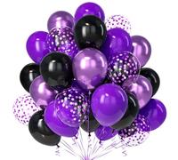 Teselife Globos Negro Morado, 30Piezas Negro Morado Oscuro Metálico Confeti Globo Latex Helio Mujer Niña Cumpleaño Compromiso Aniversario Boda Despedida Soltera Mascarada Valentín Halloween Deco