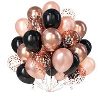 Teselife Globos Negro Oro Rosa, 30Piezas Oro Rosa Perlado Metal Confeti Globo Latex Helio Mujer Niña Niño Hombres Cumpleaño Compromiso Aniversario Boda Despedida Soltera Mascarada Graduación Valentín