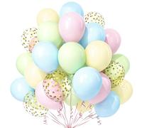 Teselife Globos Pastel, 30Piezas Rosa Azul Verde Amarillo Macarrón Oro Confeti Globo Latex Helio Niña Niño Cumpleaño Compromiso Aniversario Boda Despedida Soltera Valentín Tema Arcoiris Dulces Decora
