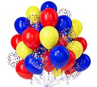 Teselife Globos Rojo Amarillo Azul, 30Piezas Azul Oscuro Amarillo Rojo Confeti Globo Latex Niño Niña Hombres Mujer Cumpleaño Aniversario Compromiso Boda Despedida Soltera Tema Carnaval Circo Decor