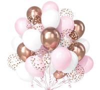 Teselife Globos Rosa Blanco, 30Piezas Rosa Pastel Macarrón Oro Rosa Metal Confeti Globo Latex Helio Mujer Niña Revelacion Genero Baby Shower Bautismo Cumpleaño Aniversario Boda Despedida Soltera Deco