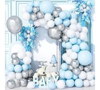 Teselife Kit Arco Globos 137 Piezas Azul Plateado Blanco, Azul Pastel Metálico Plateado Blanco Kit Guirnalda Globos Para Fiesta Cumpleaños Baby Shower Boda Aniversario Carnaval Suministros Decoración