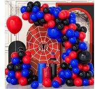 Teselife Kit Arco Globos 141 Piezas Color Negro Rojo Azul, Kit Guirnalda Globos Fiesta Azul Real Negro Rojo Para Cumpleaños Baby Shower Boda Aniversario Carnaval Suministros Decoración Para Fiestas