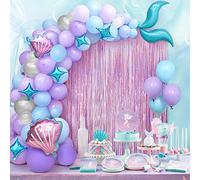 Teselife Kit Guirnalda Arco Globos Sirena Morado, 89 Pcs Globos Látex Metálicos Lila Para Niña Bebés, Cortina Flecos Aluminio, Accesorios Fiesta Feliz Cumpleaños, Pancartas Adornos