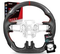 TESFEEL Volante de fibra de carbono para Mustang 2018-2023, cuero perforado de napa negra, costuras a mano, volante en forma de D para Mustang EcoBoost/GT para Shelby GT350/GT350R