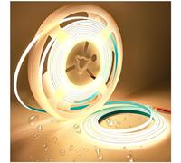 Tesfish Tira de luz LED 12V, 5mm de ancho ultra delgado Tiras de Luces COB 5M Total 1920 LEDs Blanco Cálido 3000K Súper Brillante para Fiestas, Mostradores, Estantes, Decoración del Hogar