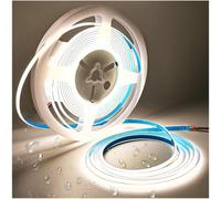 Tesfish Tira de luz LED 12V, 5mm de ancho ultra delgado Tiras de Luces COB 5M Total 1920 LEDs Blanco Natural 4000K Súper Brillante para Fiestas, Mostradores, Estantes, Decoración del Hogar