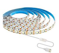 Tesfish Tiras LED USB 5V, Blanco 6000K 3M Tiras de luz 2835 IP65 Impermeable 180 LEDs, Tiras de luces Conecta y Reproduce con Interruptor para Dormitorio, Decoración de Cocina