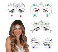 TESGADGETS 4 Sets de Joyas Faciales, Piedras de Caras de Sirena para Festivales, Pegatinas Temporales de Cristal para Carnaval, Estilo 2
