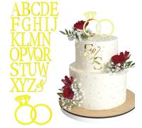 TESGADGETS Figura de pastel de boda Anillo de diamantes Figura de pastel con 26 letras Iniciales personalizables del par para decoración de pastel de boda, aniversario, compromiso y fiesta