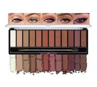 TESGADGETS Paleta de sombras de ojos con 12 colores en tonos cálidos, mate, brillante y con destellos, set de maquillaje de ojos en tonos marrón óxido con alta pigmentación incluido pincel