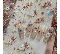 TESGADGETS Pegatinas para uñas, adhesivos de uñas retro dorados elegantes en relieve 5D estilo palacio, diseños florales brillantes para primavera y verano, decoración de manicura DIY para mujeres y