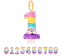 TESGADGETS Velas arcoíris con número 1 - Adorno colorido para la tarta de cumpleaños, ideal para decorar el primer cumpleaños de niñas y niños