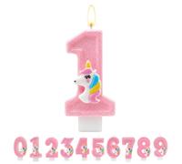 TESGADGETS Velas de cumpleaños Rosas con número 1, Velas para Pastel con diseño de Unicornio, Adorno Brillante para Tarta con número 1 para Fiestas de cumpleaños y Aniversarios para niños y niñas