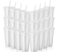 TESIN 24 vasos de plástico con tapa y pajita, botella de agua blanca de 710 ml para adultos y niños, café helado, taza de viaje, taza reutilizable, perfecta para fiestas, cumpleaños