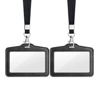 Teskyer 2 Piezas Porta Tarjeta Identificativas - Transparente de Doble Cara, Cuero Sintético, con Cordón de Nylon, Diseño Horizontal, para Trabajo, Negocios, Autobús, Pase, Negro