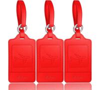 Teskyer 3 Piezas Identificador Maletas Viaje, Etiquetas para Equipaje de Cuero de PU, Etiquetas de Equipaje con Tarjeta de Identificación de Nombre, Notable, Duradero, Rojo