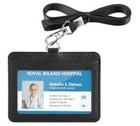 Teskyer Porta Tarjetas Identificativas, Porta Tarjetas Horizontal de Cuero PU, 2 Ranuras Para Tarjetas, Cordón de Nylon, Negro