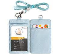 Teskyer Porta Tarjetas Identificativas, Porta Tarjetas Vertical de Cuero PU, 2 Ranuras Para Tarjetas, Cordón de Nylon, Glaciar Azul