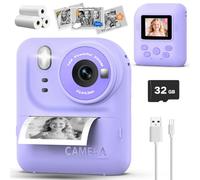 Teslahero Cámara de impresión instantánea para niños, cámara de impresión térmica portátil con video digital HD, para niños de 3 a 12 años, creatividad y aprendizaje (morado)