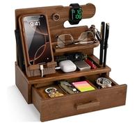 TESLYAR Estación de Acoplamiento de Madera para Teléfono con Cajón Organizador de Escritorio para Marido Regalos de Cumpleaños para Hombres Papá Regalo Padre Dia del Padre Regalos