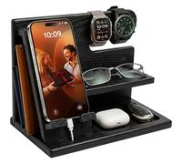 TESLYAR Regalos Originales para Hombre - Organizador de Escritorio en Madera con Soporte para Móvil y Reloj, Docking Station, Ideas Regalo Hombre Cumpleaños, Navidad, Día del Padre - Negro