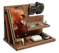 TESLYAR Regalos Originales para Hombre - Organizador de Escritorio en Madera con Soporte para Móvil y Reloj, Docking Station, Ideas Regalo Hombre Cumpleaños, Navidad, Día del Padre - Marrón Claro