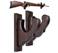 TESLYAR Soporte para armas Montaje en pared Exhibidores de sujeción Soporte horizontal para armas y ganchos de escopeta Almacene cualquier rifle Escopeta Madera dura